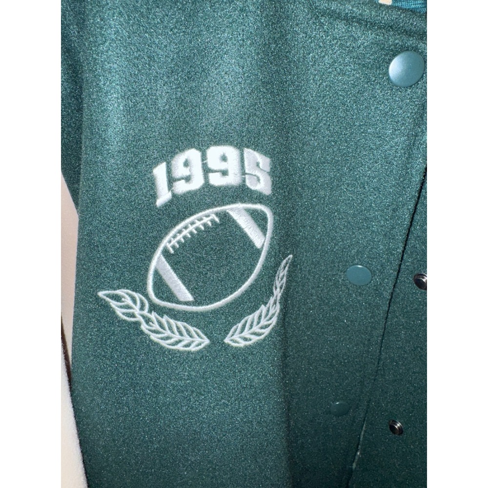 Forever 21 Mens Varsity Jacket Green Tan LA West Coast Football Small - Picture 2 of 10